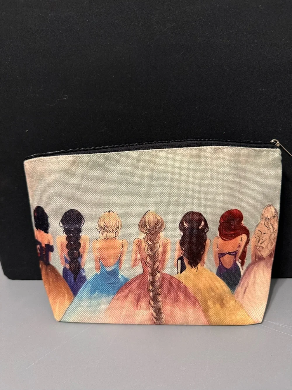 Canvas Makeup Pouch with Illustrated Women Print - Beige